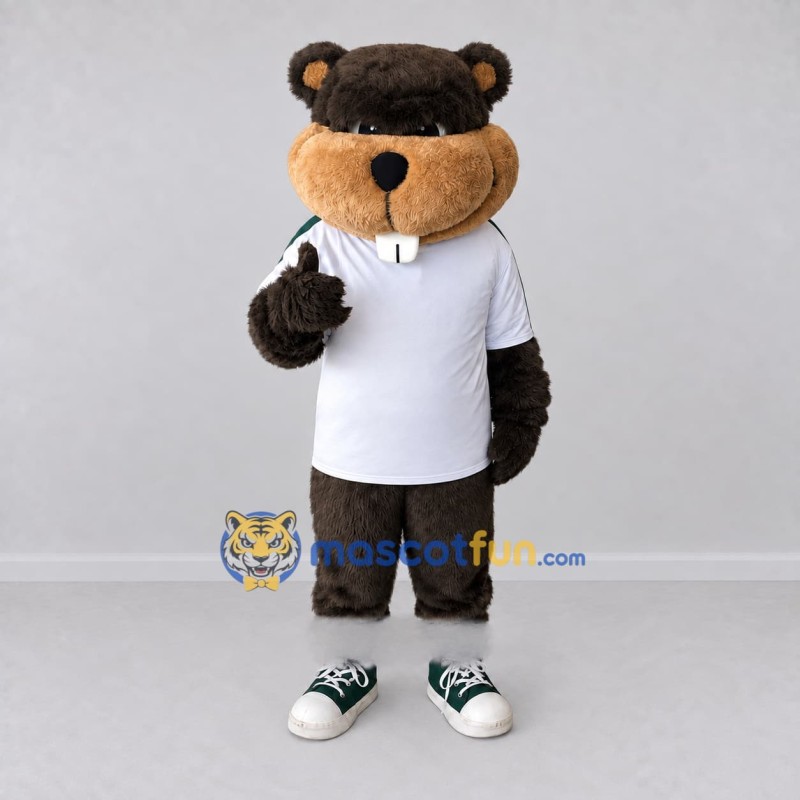 Custom Dark Brown and White Beaver Mascot Costume Adult Full Body Suit for School Events