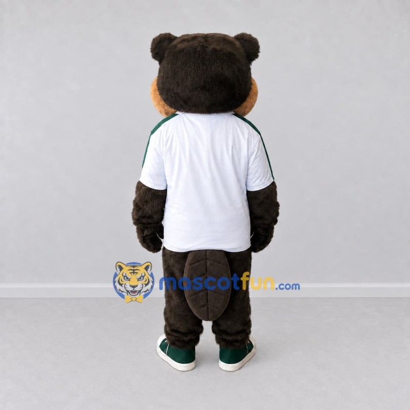 Custom Dark Brown and White Beaver Mascot Costume Adult Full Body Suit for School Events