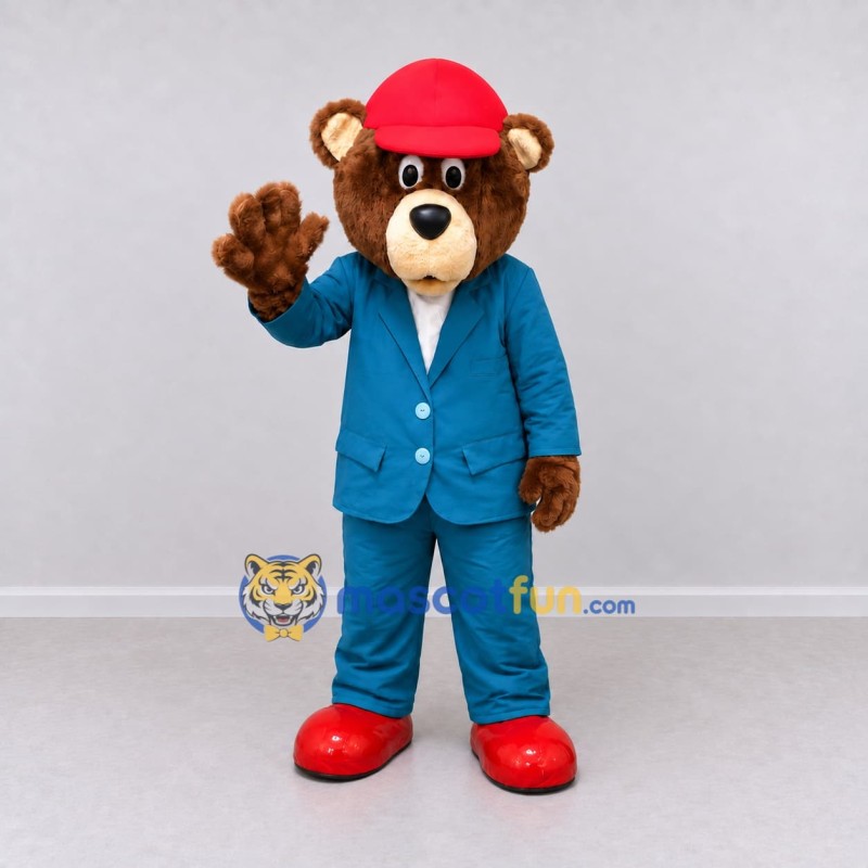 Custom Brown Blue and Red Bear Mascot Costume Adult Full Body Suit for Themed Events