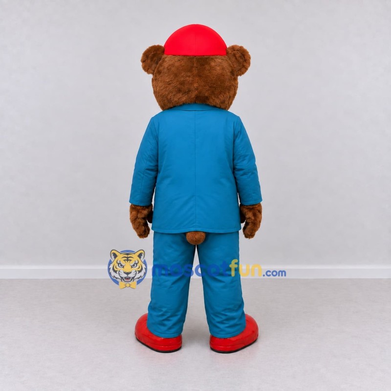 Custom Brown Blue and Red Bear Mascot Costume Adult Full Body Suit for Themed Events