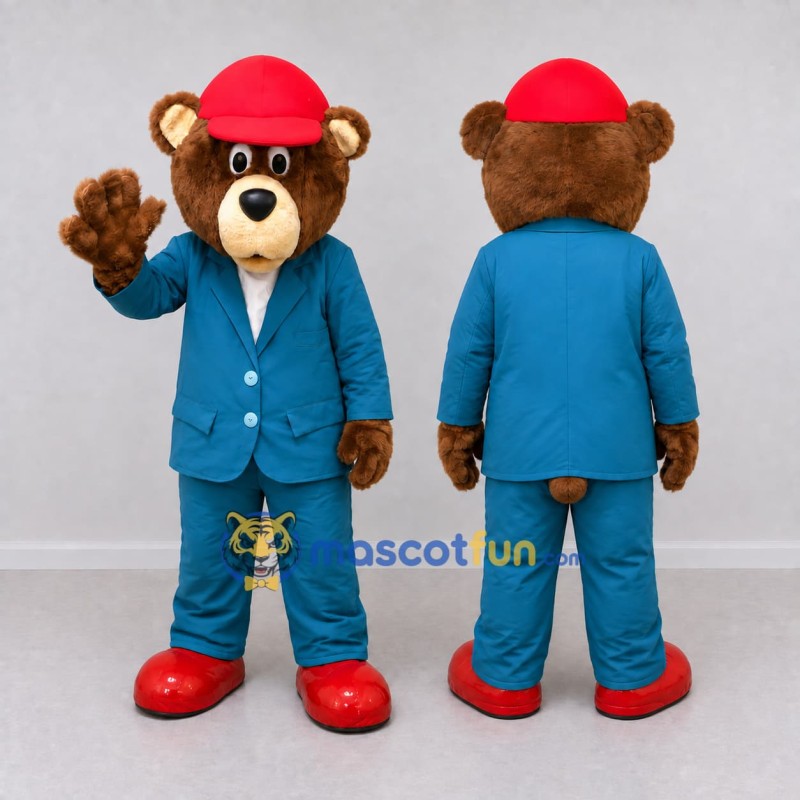 Custom Brown Blue and Red Bear Mascot Costume Adult Full Body Suit for Themed Events