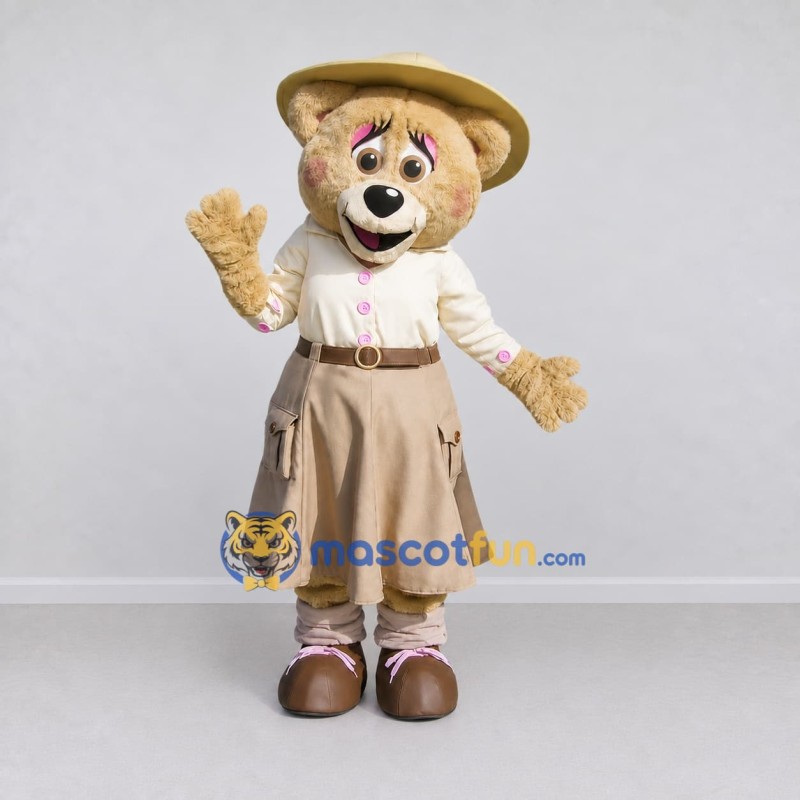 Custom Beige and Cream Explorer Bear Mascot Costume Adult Full Body Suit for Nature Events Custom Beige and Cream Explorer Bear Mascot Costume Adult Full Body Suit for Nature Events