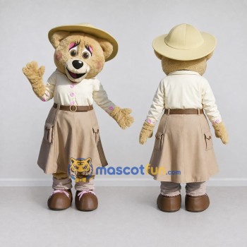 Custom Beige and Cream Explorer Bear Mascot Costume Adult Full Body Suit for Nature Events