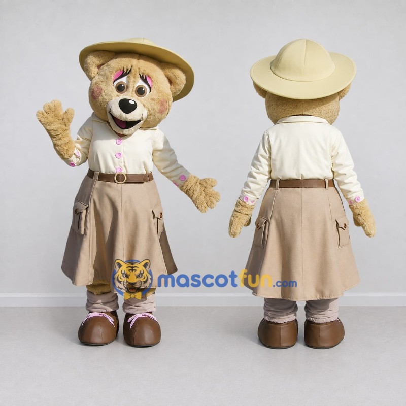 Custom Beige and Cream Explorer Bear Mascot Costume Adult Full Body Suit for Nature Events Custom Beige and Cream Explorer Bear Mascot Costume Adult Full Body Suit for Nature Events