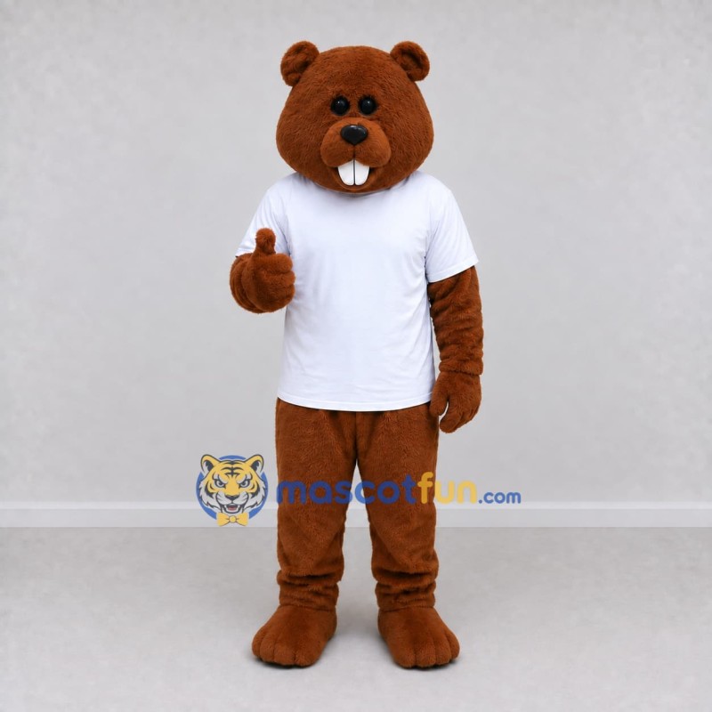 Custom Brown and White Beaver Mascot Costume Adult Full Body Suit for School Events Custom Brown and White Beaver Mascot Costume Adult Full Body Suit for School Events