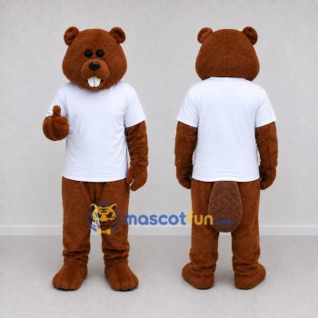 Custom Brown and White Beaver Mascot Costume Adult Full Body Suit for School Events