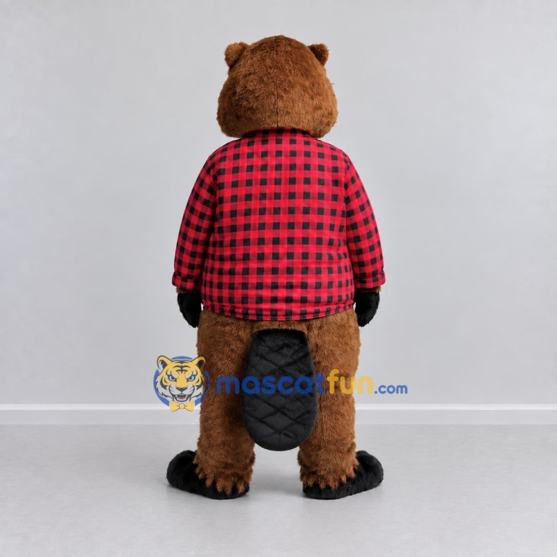 Custom Brown Red and Black Lumberjack Beaver Mascot Costume Adult Full Body Suit for Community Events Custom Brown Red and Black Lumberjack Beaver Mascot Costume Adult Full Body Suit for Community Events