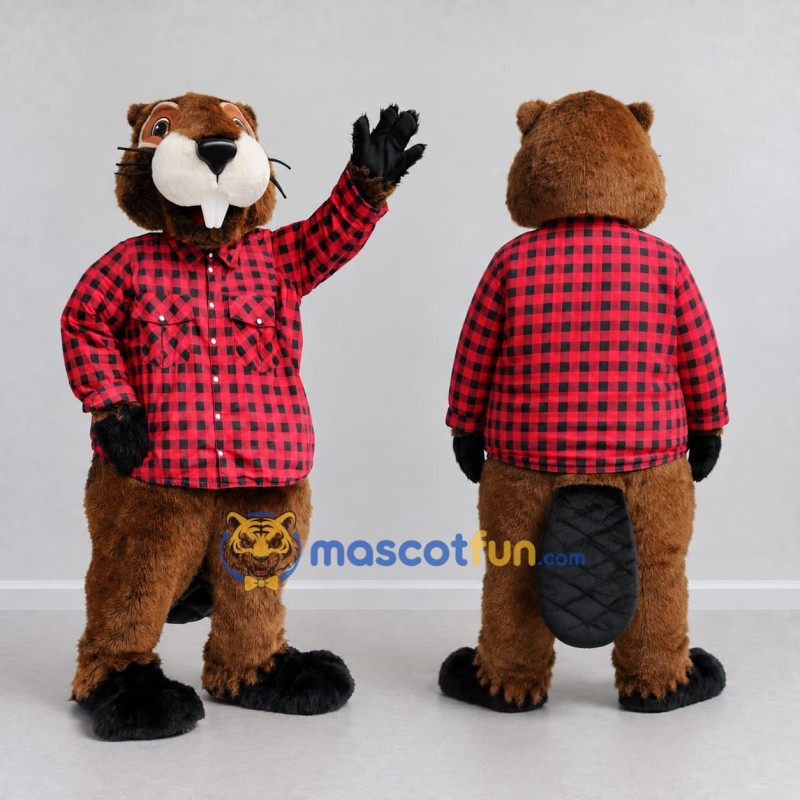 Custom Brown Red and Black Lumberjack Beaver Mascot Costume Adult Full Body Suit for Community Events Custom Brown Red and Black Lumberjack Beaver Mascot Costume Adult Full Body Suit for Community Events