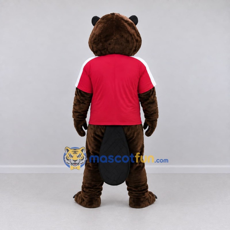 Custom Dark Brown and Red Beaver Mascot Costume Adult Full Body Suit for Sports Events