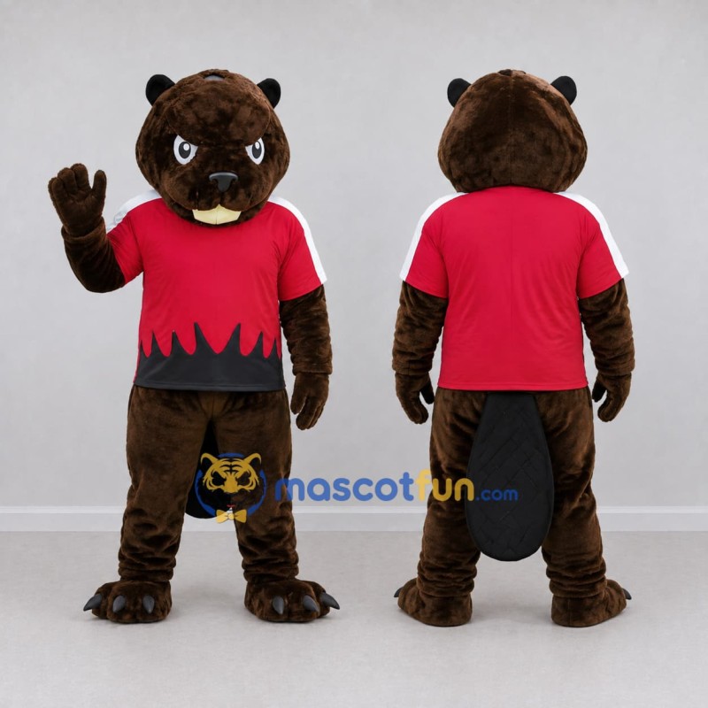 Custom Dark Brown and Red Beaver Mascot Costume Adult Full Body Suit for Sports Events