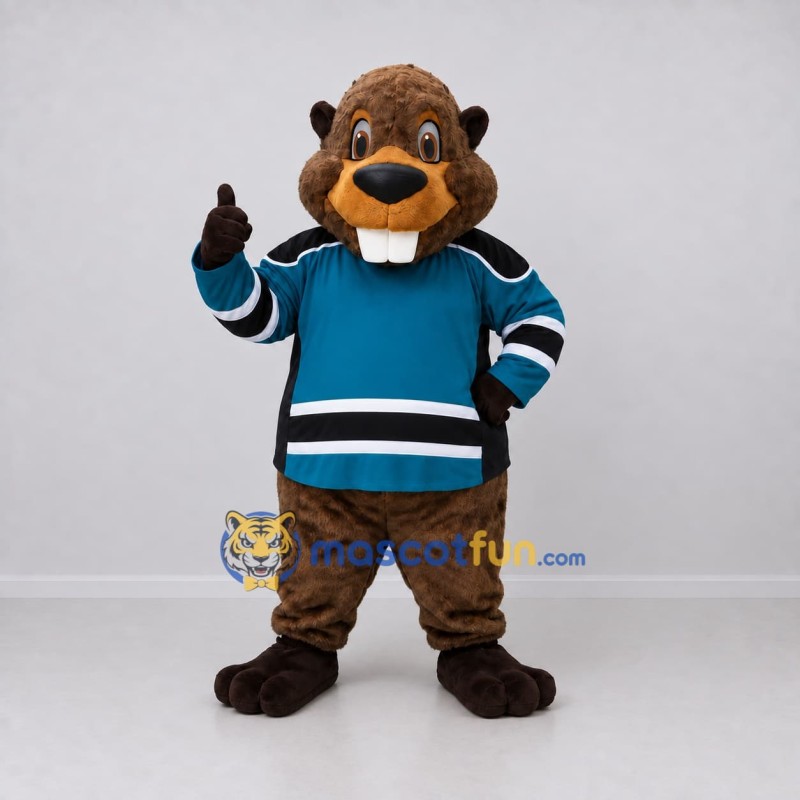 Custom Brown and Teal Hockey Beaver Mascot Costume Adult Full Body Suit for Sports Events Custom Brown and Teal Hockey Beaver Mascot Costume Adult Full Body Suit for Sports Events