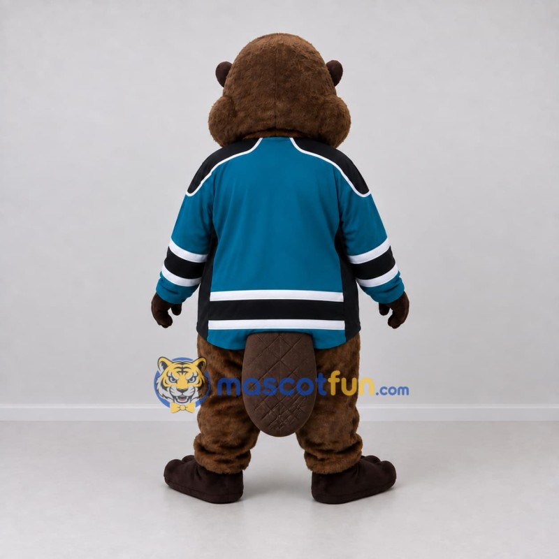 Custom Brown and Teal Hockey Beaver Mascot Costume Adult Full Body Suit for Sports Events Custom Brown and Teal Hockey Beaver Mascot Costume Adult Full Body Suit for Sports Events