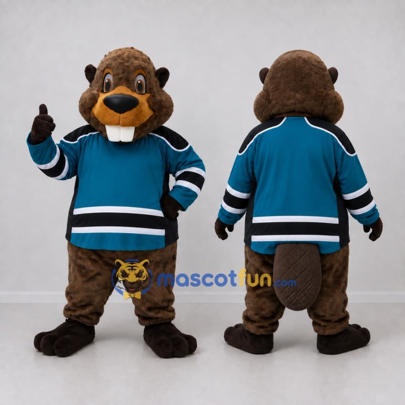 Custom Brown and Teal Hockey Beaver Mascot Costume Adult Full Body Suit for Sports Events Custom Brown and Teal Hockey Beaver Mascot Costume Adult Full Body Suit for Sports Events