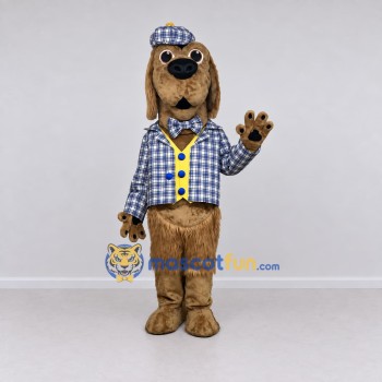 Custom Brown Blue and White Detective Dog Mascot Costume Adult Full Body Suit for Themed Events Custom Brown Blue and White Detective Dog Mascot Costume Adult Full Body Suit for Themed Events