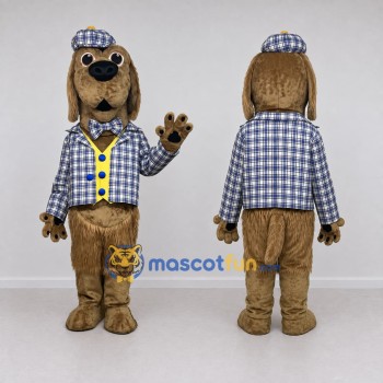 Custom Brown Blue and White Detective Dog Mascot Costume Adult Full Body Suit for Themed Events