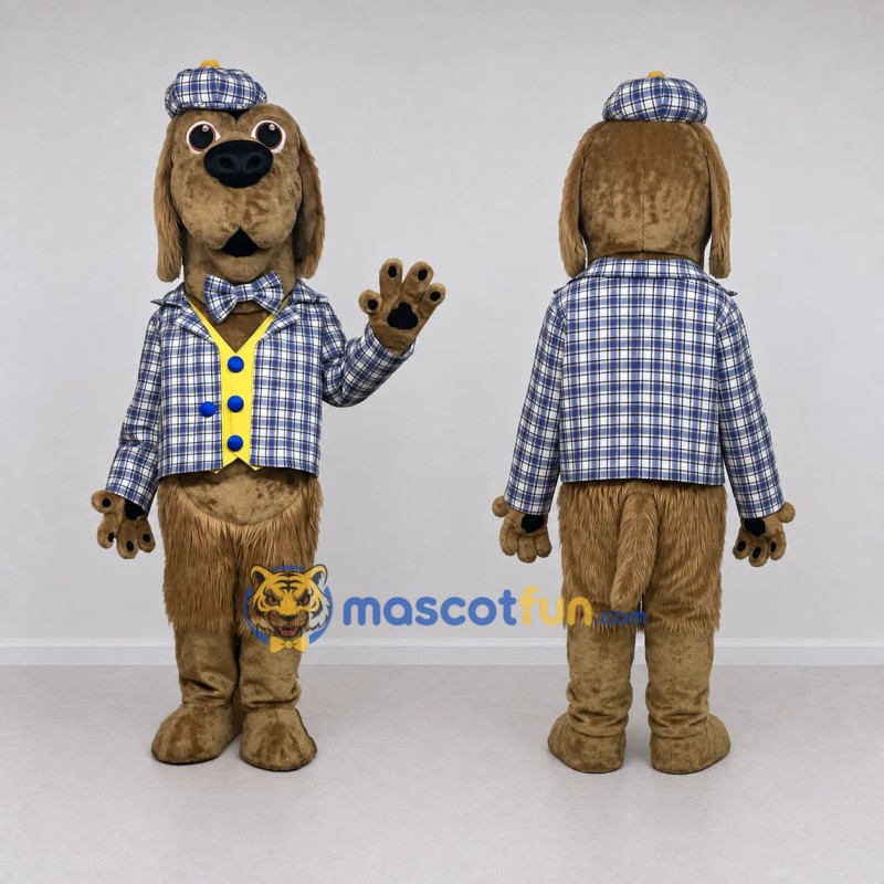 Custom Brown Blue and White Detective Dog Mascot Costume Adult Full Body Suit for Themed Events