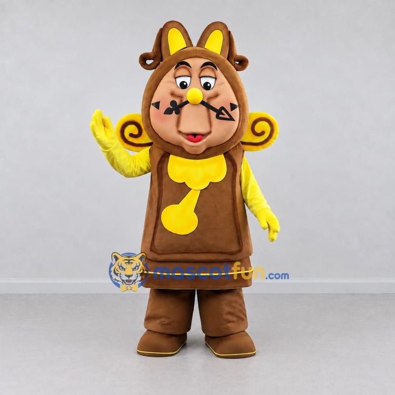 Custom Brown and Yellow Grandfather Clock Mascot Costume Adult Full Body Suit for Themed Events Custom Brown and Yellow Grandfather Clock Mascot Costume Adult Full Body Suit for Themed Events