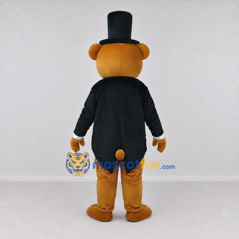 Custom Golden Brown and Black Top Hat Bear Mascot Costume Adult Full Body Suit for Themed Events