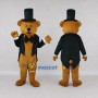 Custom Golden Brown and Black Top Hat Bear Mascot Costume Adult Full Body Suit for Themed Events