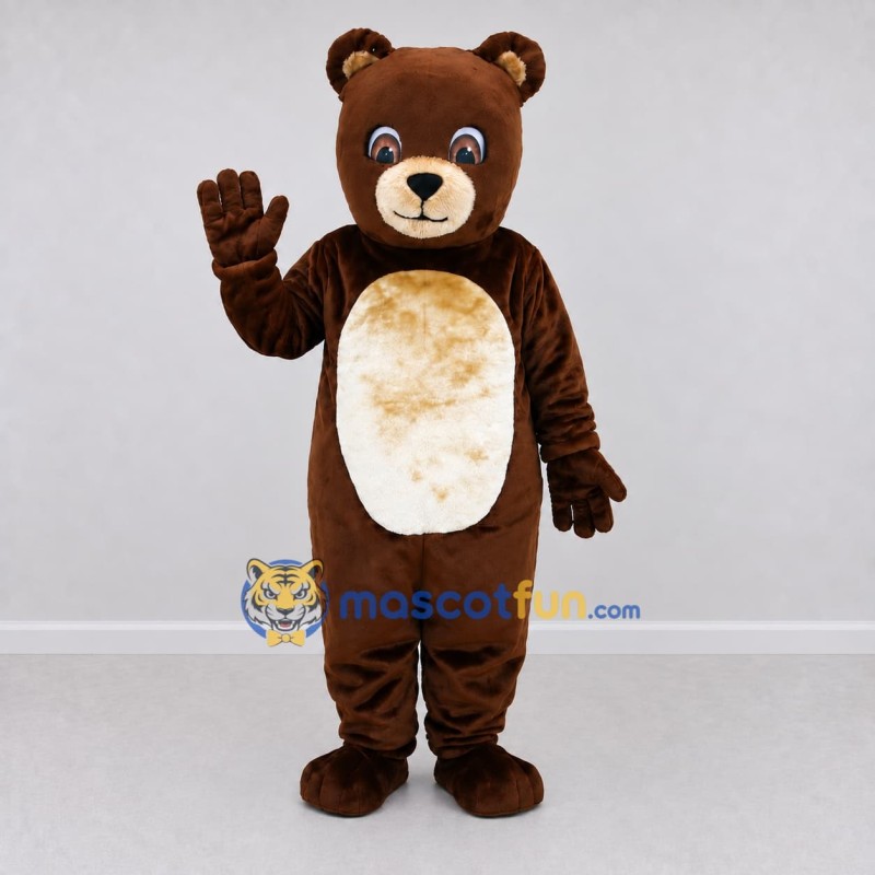 Custom Dark Brown and Cream Teddy Bear Mascot Costume Adult Full Body Suit for School Events