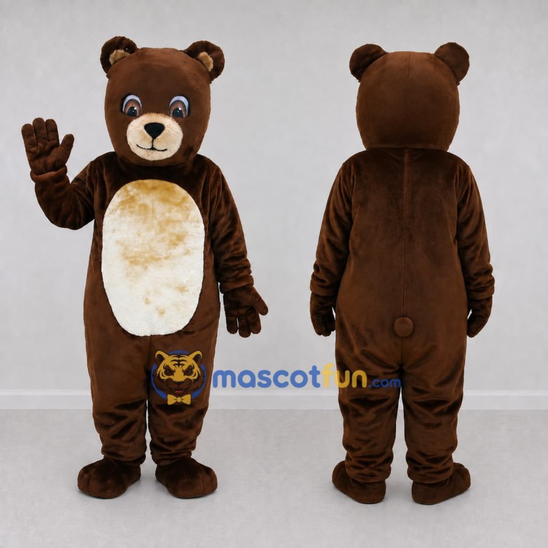 Custom Dark Brown and Cream Teddy Bear Mascot Costume Adult Full Body Suit for School Events
