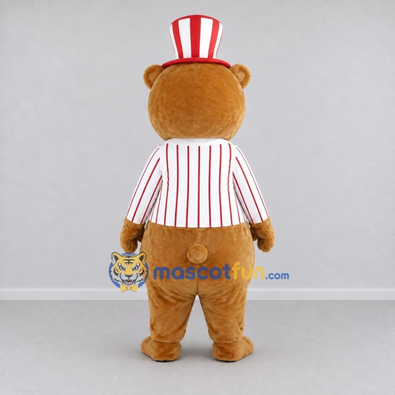 Custom Golden Brown Red and White Top Hat Bear Mascot Costume Adult Full Body Suit for Parades Custom Golden Brown Red and White Top Hat Bear Mascot Costume Adult Full Body Suit for Parades