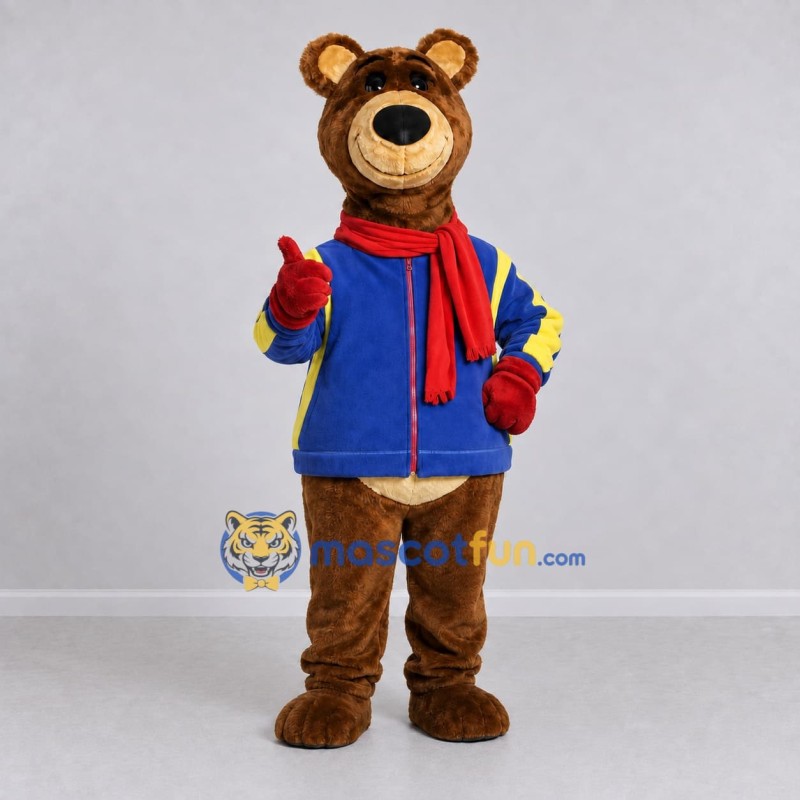 Custom Brown Blue and Red Bear Mascot Costume Adult Full Body Suit for Winter Events