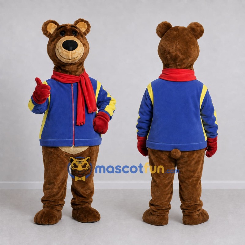 Custom Brown Blue and Red Bear Mascot Costume Adult Full Body Suit for Winter Events