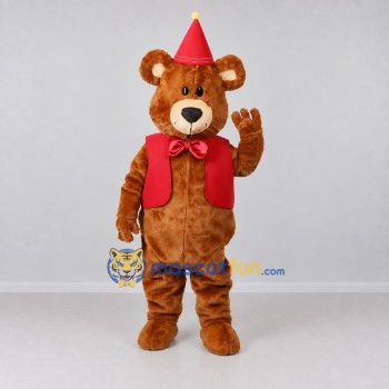 Custom Brown and Red Party Bear Mascot Costume Adult Full Body Suit for Birthday Parties