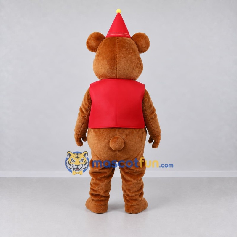 Custom Brown and Red Party Bear Mascot Costume Adult Full Body Suit for Birthday Parties Custom Brown and Red Party Bear Mascot Costume Adult Full Body Suit for Birthday Parties
