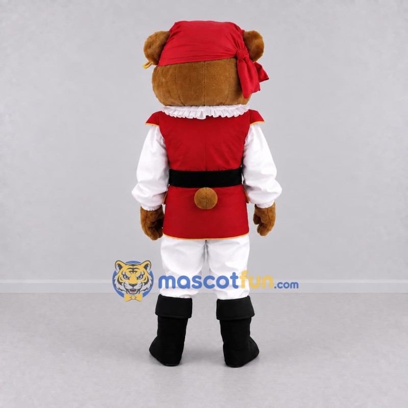 Custom Brown Red and White Pirate Bear Mascot Costume Adult Full Body Suit for Themed Events