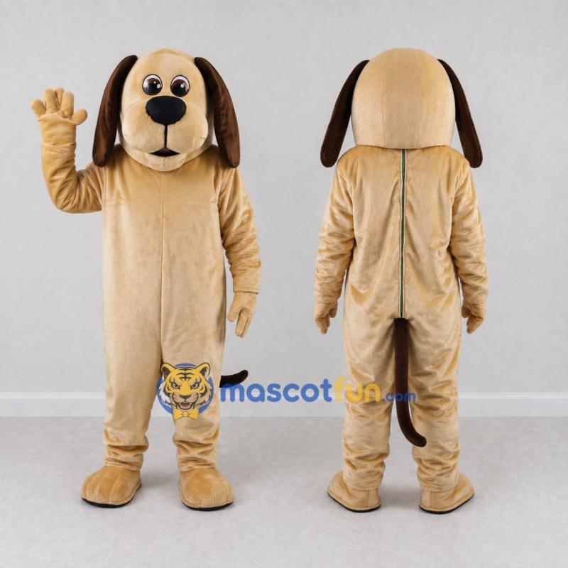 Custom Tan and Brown Dog Mascot Costume Adult Full Body Suit for School Events Custom Tan and Brown Dog Mascot Costume Adult Full Body Suit for School Events