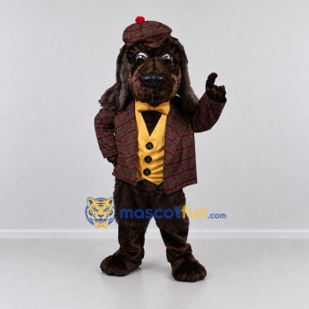 Custom Dark Brown and Burgundy Detective Dog Mascot Costume Adult Full Body Suit for Themed Events Custom Dark Brown and Burgundy Detective Dog Mascot Costume Adult Full Body Suit for Themed Events