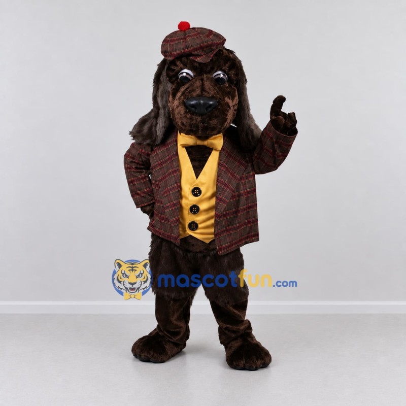 Custom Dark Brown and Burgundy Detective Dog Mascot Costume Adult Full Body Suit for Themed Events