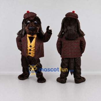 Custom Dark Brown and Burgundy Detective Dog Mascot Costume Adult Full Body Suit for Themed Events