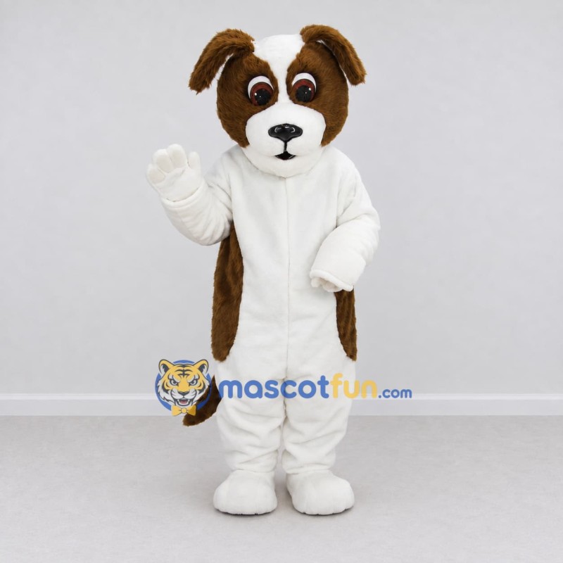 Custom White and Brown Dog Mascot Costume Adult Full Body Suit for Pet Events Custom White and Brown Dog Mascot Costume Adult Full Body Suit for Pet Events
