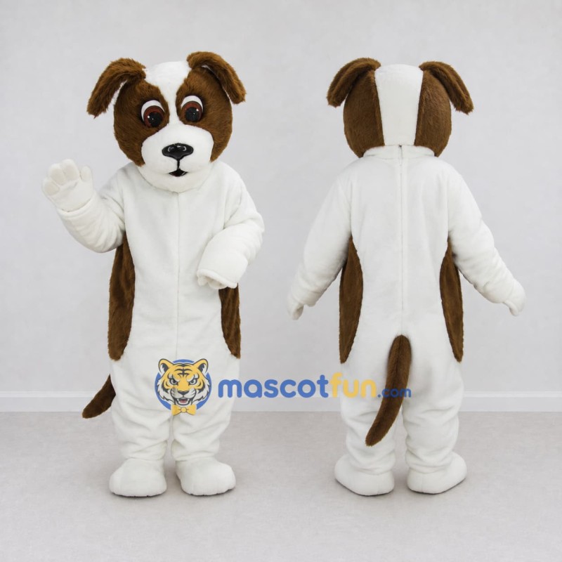 Custom White and Brown Dog Mascot Costume Adult Full Body Suit for Pet Events Custom White and Brown Dog Mascot Costume Adult Full Body Suit for Pet Events