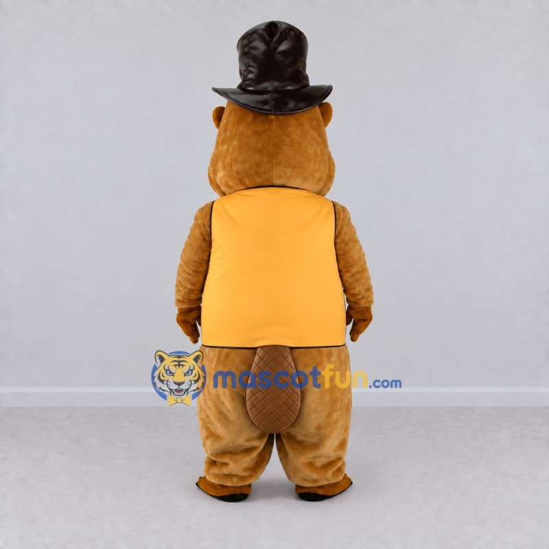 Custom Golden Brown and Black Top Hat Beaver Mascot Costume Adult Full Body Suit for Themed Events