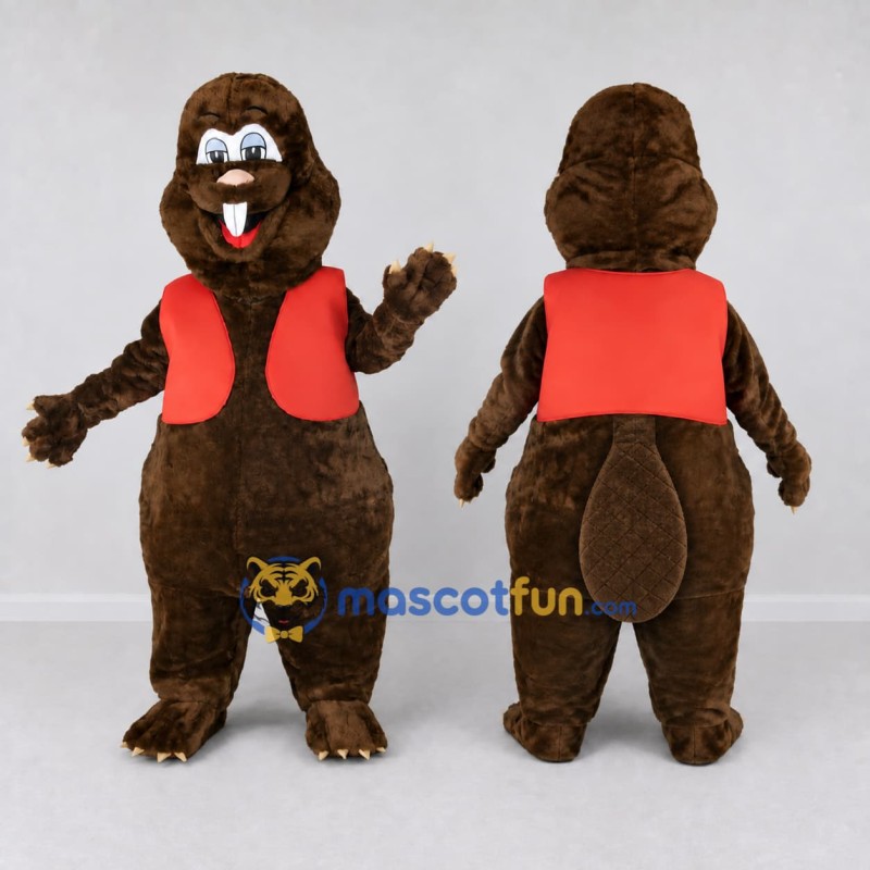 Custom Brown and Red Beaver Mascot Costume Adult Full Body Suit for School Events Custom Brown and Red Beaver Mascot Costume Adult Full Body Suit for School Events