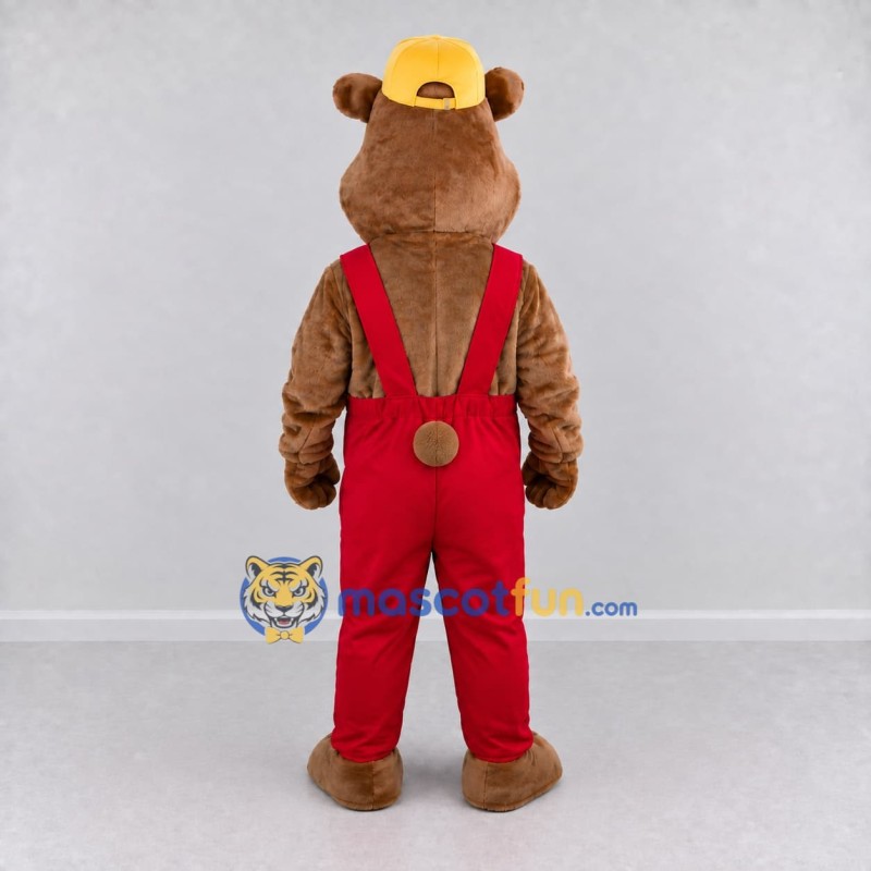 Custom Brown Red and Yellow Worker Bear Mascot Costume Adult Full Body Suit for Community Events