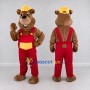 Custom Brown Red and Yellow Worker Bear Mascot Costume Adult Full Body Suit for Community Events