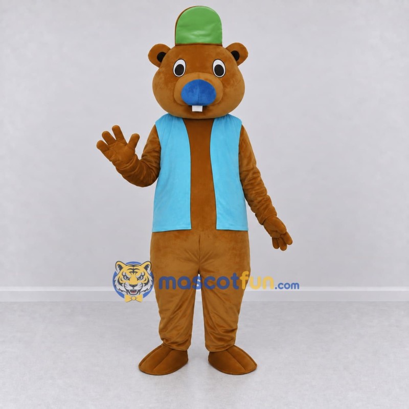 Custom Brown Blue and Green Beaver Mascot Costume Adult Full Body Suit for School Events