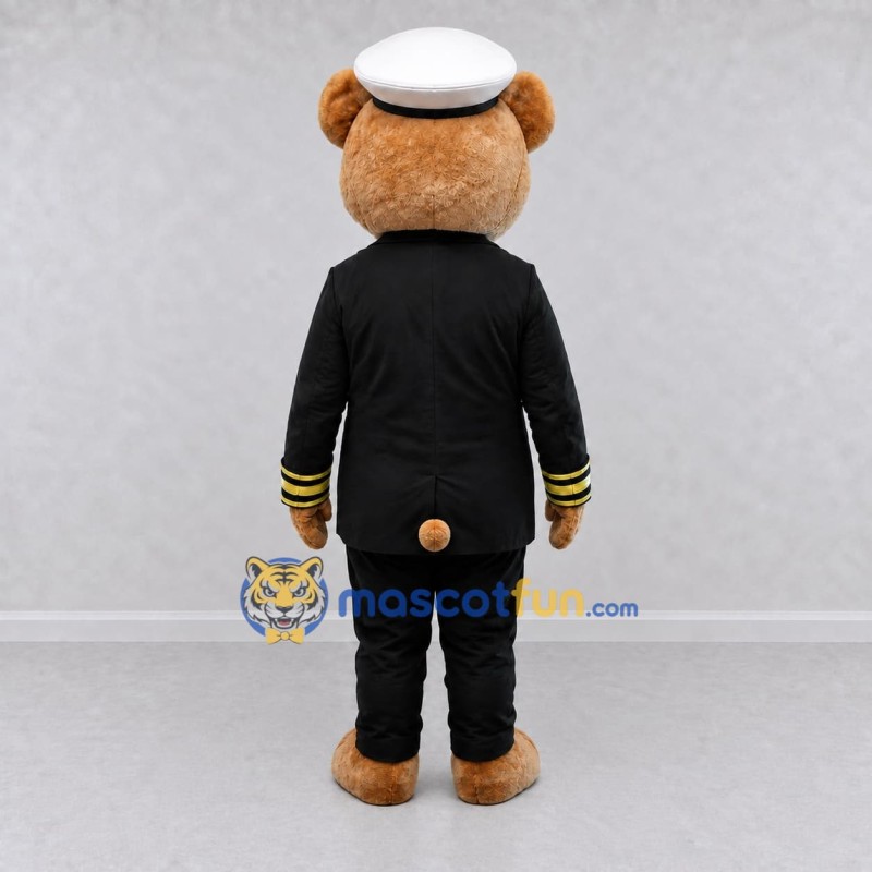 Custom Tan Black and White Captain Bear Mascot Costume Adult Full Body Suit for Nautical Events Custom Tan Black and White Captain Bear Mascot Costume Adult Full Body Suit for Nautical Events