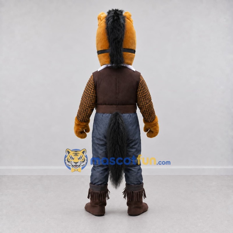 Custom Brown and Blue Cowboy Horse Mascot Costume Adult Full Body Suit for Western Events