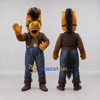 Custom Brown and Blue Cowboy Horse Mascot Costume Adult Full Body Suit for Western Events