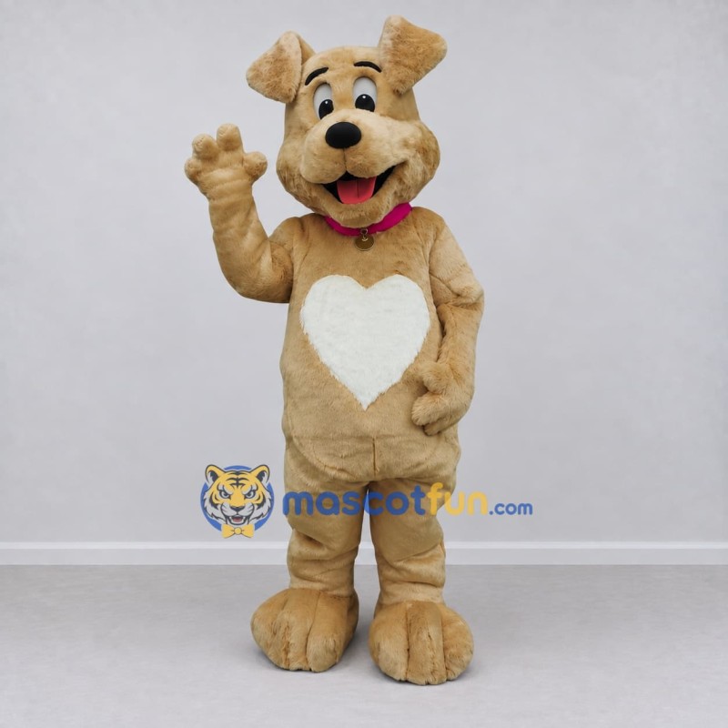 Custom Tan and White Dog Mascot Costume Adult Full Body Suit for Pet Events Custom Tan and White Dog Mascot Costume Adult Full Body Suit for Pet Events