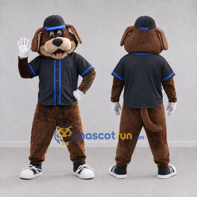 Custom Brown Black and Blue Dog Mascot Costume Adult Full Body Suit for Themed Events