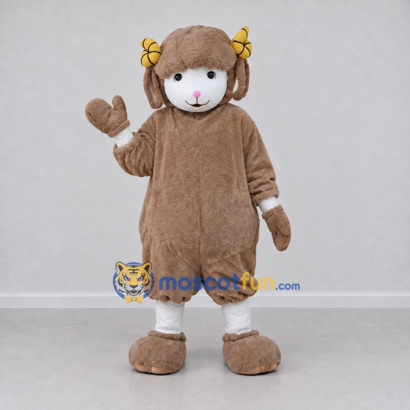 Custom Taupe and White Lamb Mascot Costume Adult Full Body Suit for Farm Events Custom Taupe and White Lamb Mascot Costume Adult Full Body Suit for Farm Events