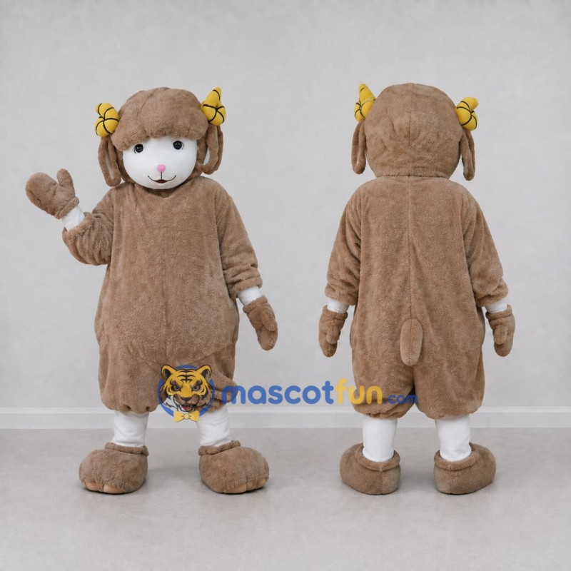 Custom Taupe and White Lamb Mascot Costume Adult Full Body Suit for Farm Events Custom Taupe and White Lamb Mascot Costume Adult Full Body Suit for Farm Events