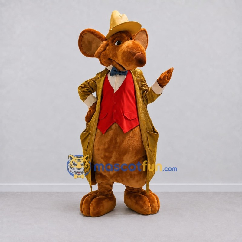 Custom Brown Gold and Red Cowboy Mouse Mascot Costume Adult Full Body Suit for Western Events Custom Brown Gold and Red Cowboy Mouse Mascot Costume Adult Full Body Suit for Western Events